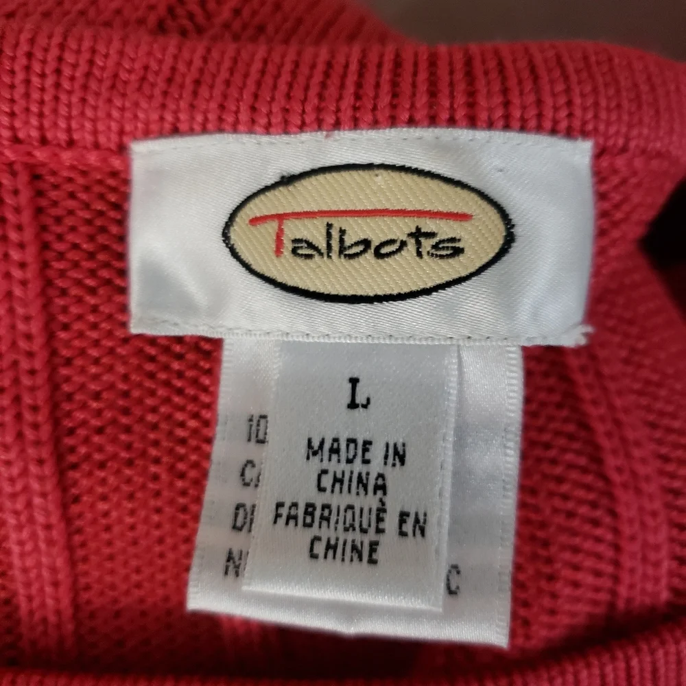 NWOT Talbots pink red sleeveless 100% silk cable knit sweater blouse Women Large - Picture 2 of 5